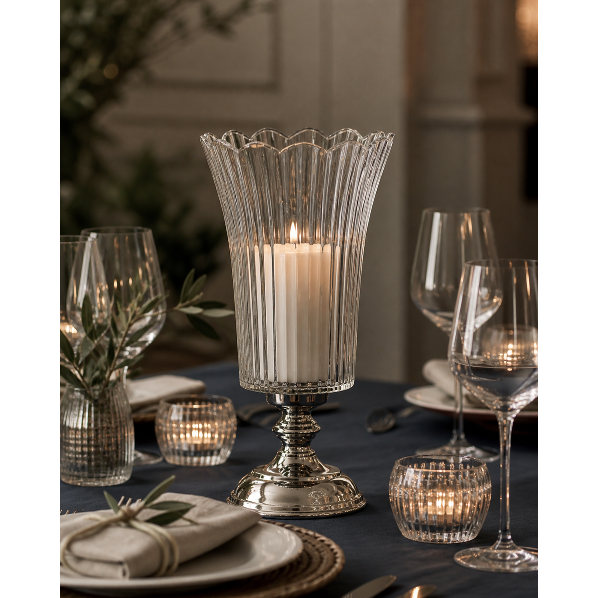 Silver crystal cup candle holder 40x25 cm