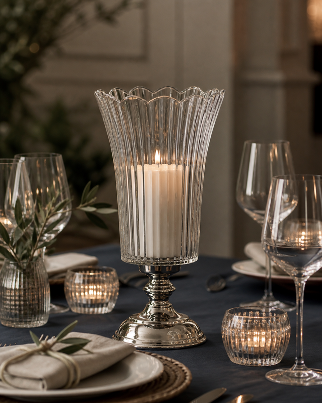 Silver crystal cup candle holder 40x25 cm