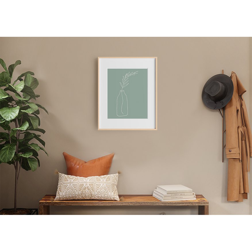 Minimalistyczny botaniczny miętowy zielony wazon plakat