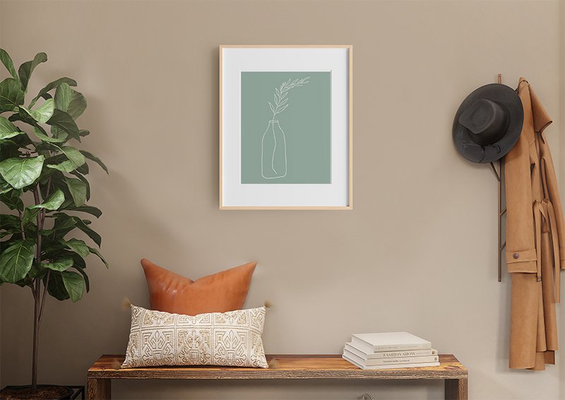 Minimal botanisk mintgrøn vaseplakat