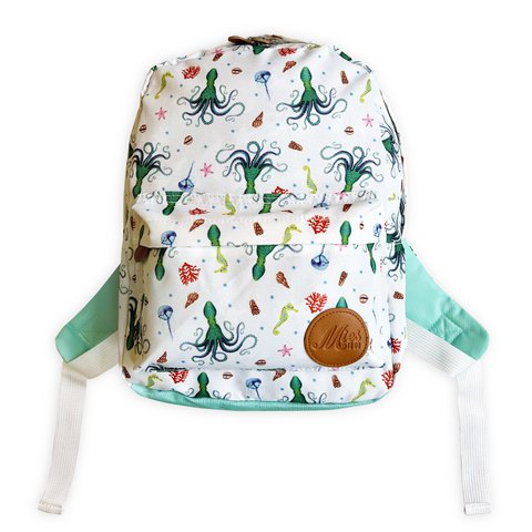 Kids rugzak Octopus - Duurzame schooltas van gerecyclede PET flessen - Voor peuter kleuter onderbouw - Meerdere vakken - Uniek design handgeschilderd door Mies