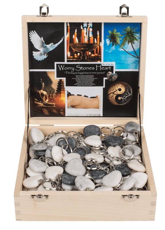 Metal Keychain, Worry Heart Natural Stones,