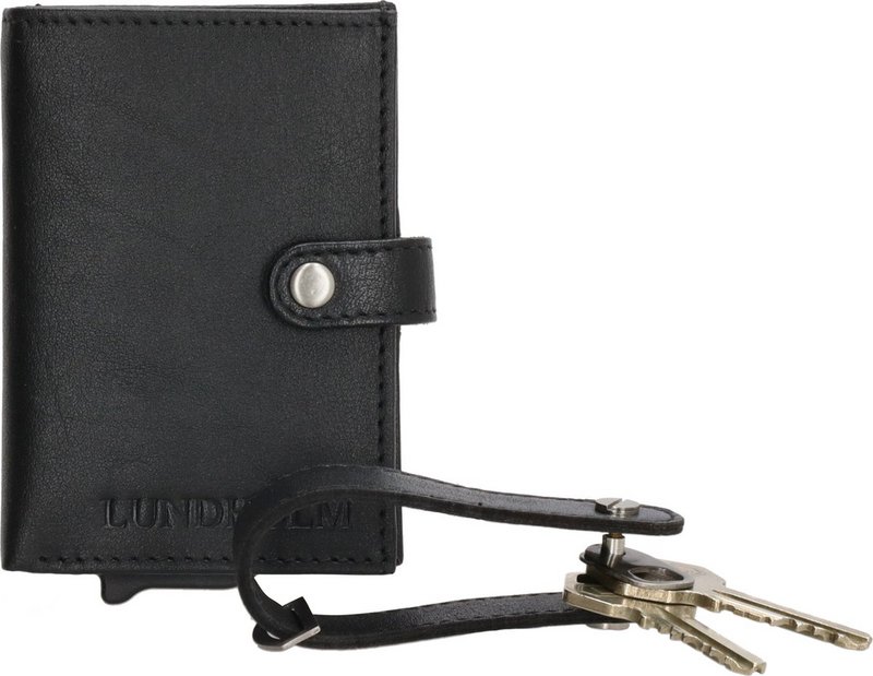 Læderkortholder + nøgleorgan sort — gavesæt til mænd — Lundholm Örebro Safety Wallet