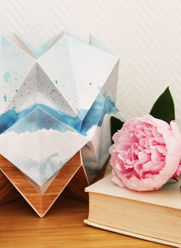 Origami Table Lamp in EcoWood and Paper - Summer Pattern - size S
