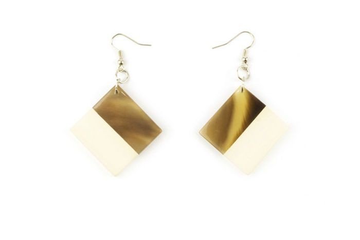 Ivory lacquered square earrings