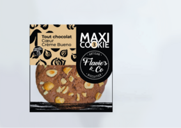 Large chocolate cookie with bueno cream heart filling.