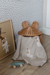 Gebreide katoenen babydeken, beige ganzen