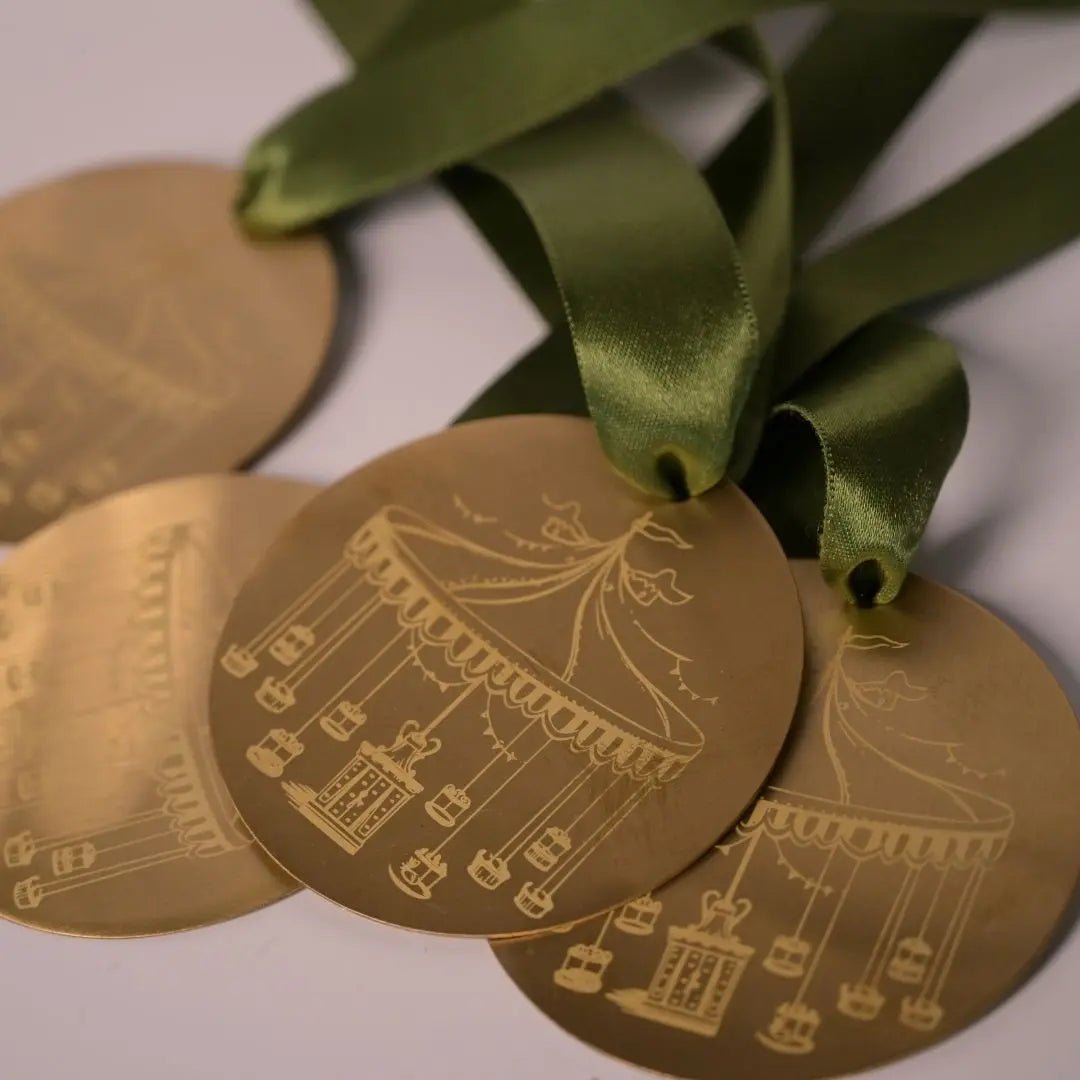 Ornament | Brass Carousel Hanging Laser Etched Linen | Green