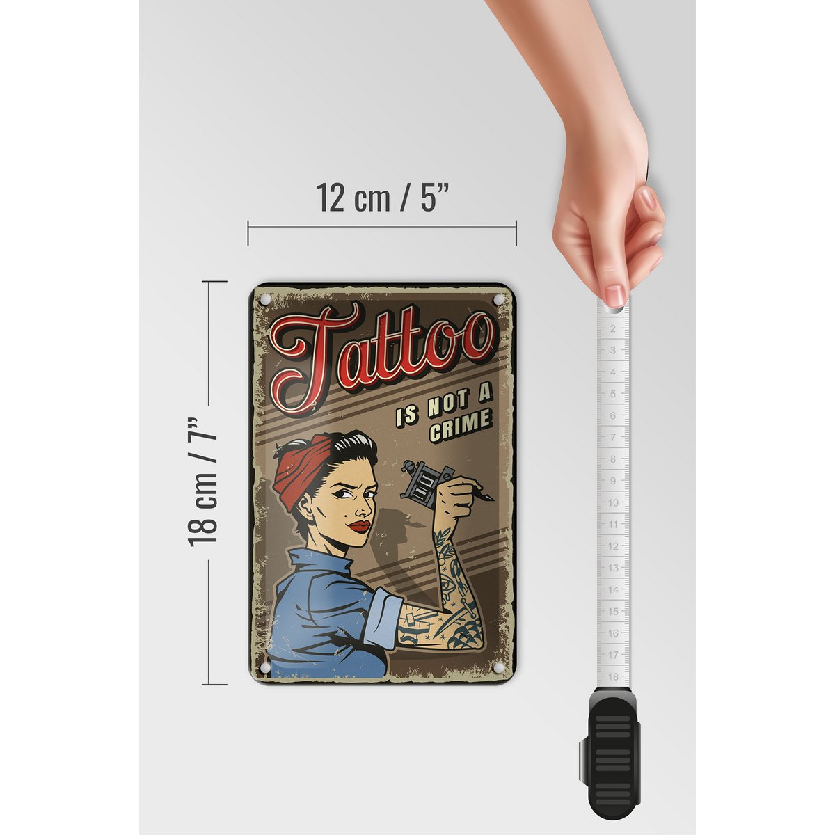 Blechschild Retro 12x18cm Tattoo is not a crime Pinup Dekoration