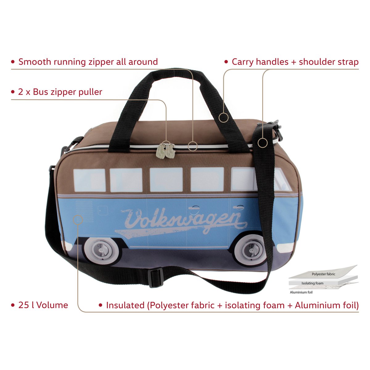 Volkswagen VW T1 Bus Kühltasche (25 l) - Petrol & Braun