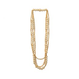 A natural beige necklace with multiple strands of wooden beads in varying sizes.