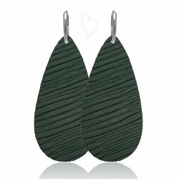 Leather earrings 'Drops of Joy', Groovy Green. Drop earrings in green color, available in sterling silver or gold-plated sterling silver, in sizes M, S, and L.