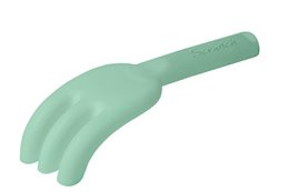 A light green plastic scoop or scooper with a curved handle and three prongs or tines. The scoop appears to be designed for scooping or measuring dry goods or other materials.