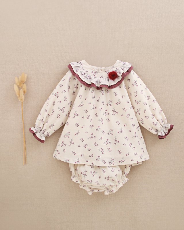 Babykleid mit Blumendruck und Pompon-Detail P71-11604032
