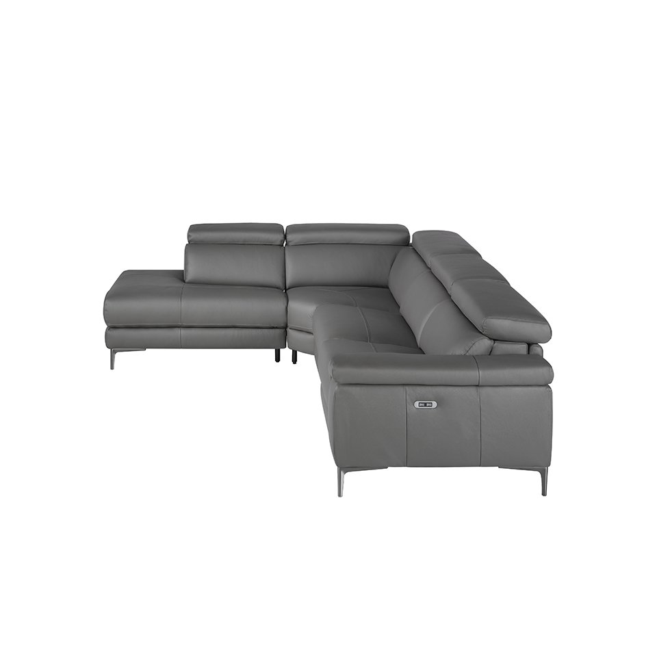 Corner sofa upholstered in gray leather