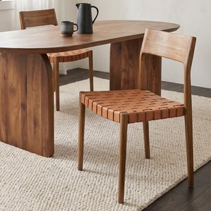 Freya teak dining room chair with leather - Natural