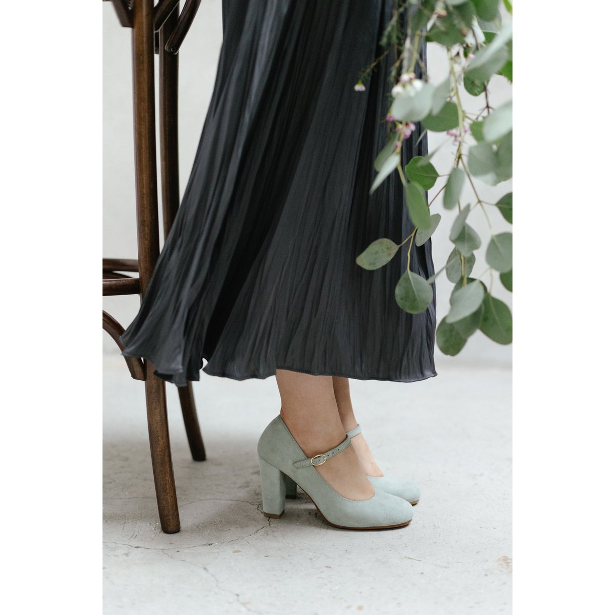 Handgemaakte Suède hakken (8 cm) - Luna - Sage Vintage Schoenen 35-42