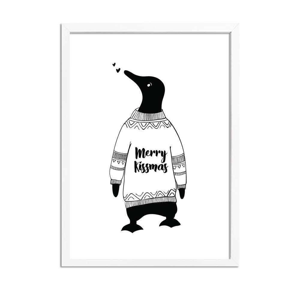 Juleplakat Merry Kissmass - Julepynt - Sort og hvid