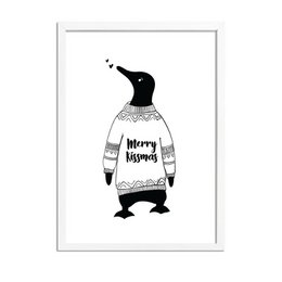 Juleplakat Merry Kissmass - Julepynt - Sort og hvid