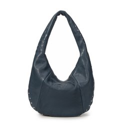  Dark blue goat leather hobo shoulder bag, soft slouchy shape with dual handles, studded details, available in multiple colors.