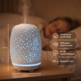 Ultralydsdiffuser – Stella – Rent og keramisk design – Spredning af æteriske olier – Original dekorationsidé