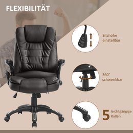 Silla de oficina con función de masaje, función de calor, altura regulable, función de inclinación, silla de oficina de masaje, blanco crema + negro