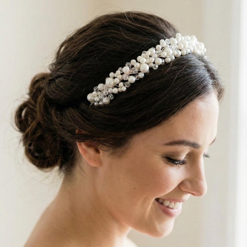 Pearl crystal tiara for elegant bridal hairstyles