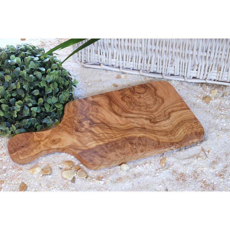 Tabla de desayuno con asa 30 x 15 cm fabricada en robusta madera de olivo