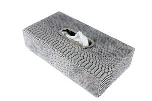 Taschentuchbox Kunstleder Reptil grau Edelstahlring Kosmetik