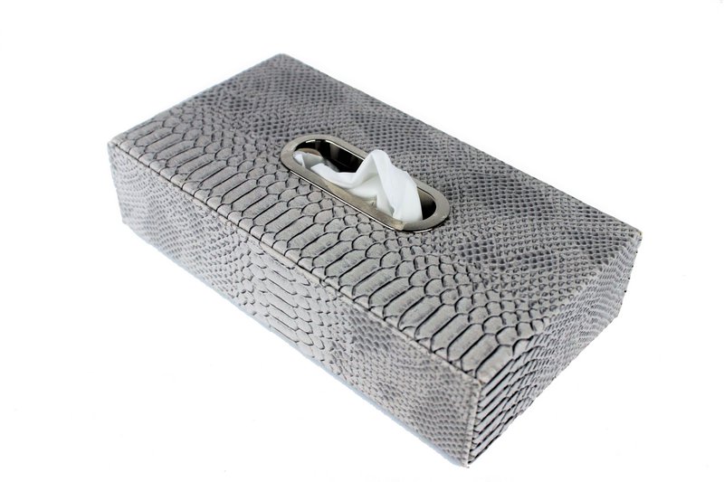 Toallas de toallas reptiles de cuero sintético anillo de acero inoxidable gris cosméticos