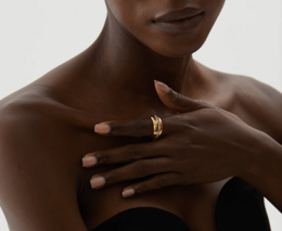 Romane - Wide Crystal Plain Gold Band