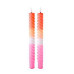 Set of 2 multicolor LED swirl candles with a vibrant, spiral design.