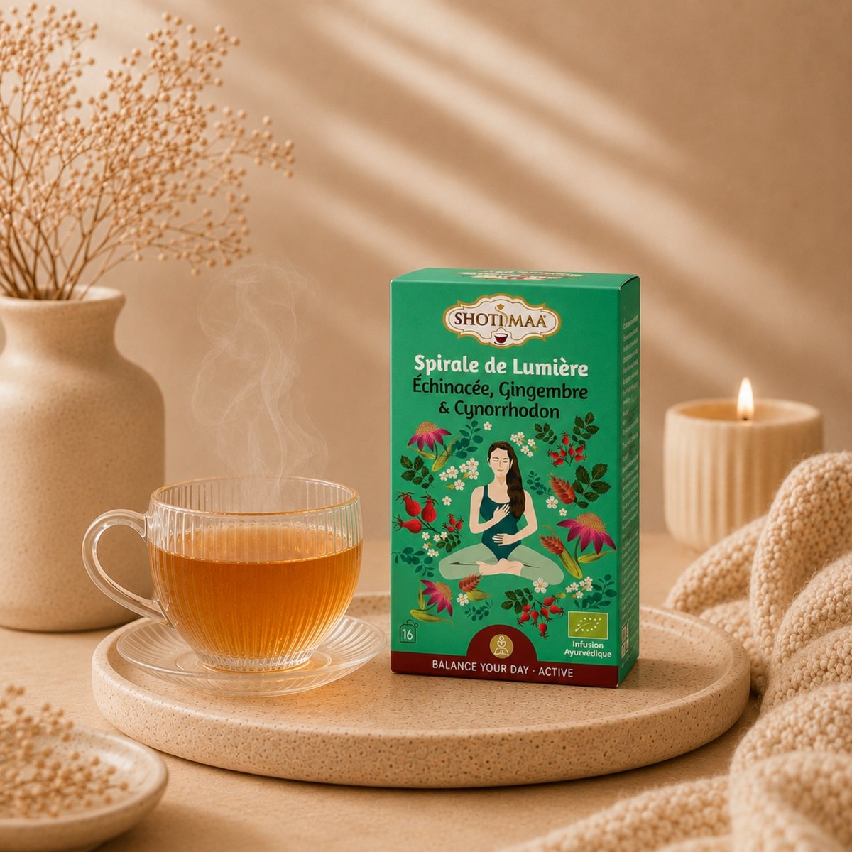 Biologische spiraal van lichte kruidenthee - Harmonieuze revitaliserende infusies van gember en rozenbottel - Cafeïnevrije thee - Hoogwaardige ingrediënten