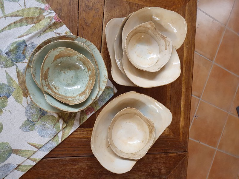 Schale, Dekoration, 3 er Set, 15 - 25 cm Unikat, Handarbeit, Obstschale, Dekoschale, Keramik, Unikat, dicht gebrannt, Tischdekoration Online-Großhandel