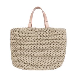 Knitting basket with leather handle - 40cm x 40cm x 40cm - round