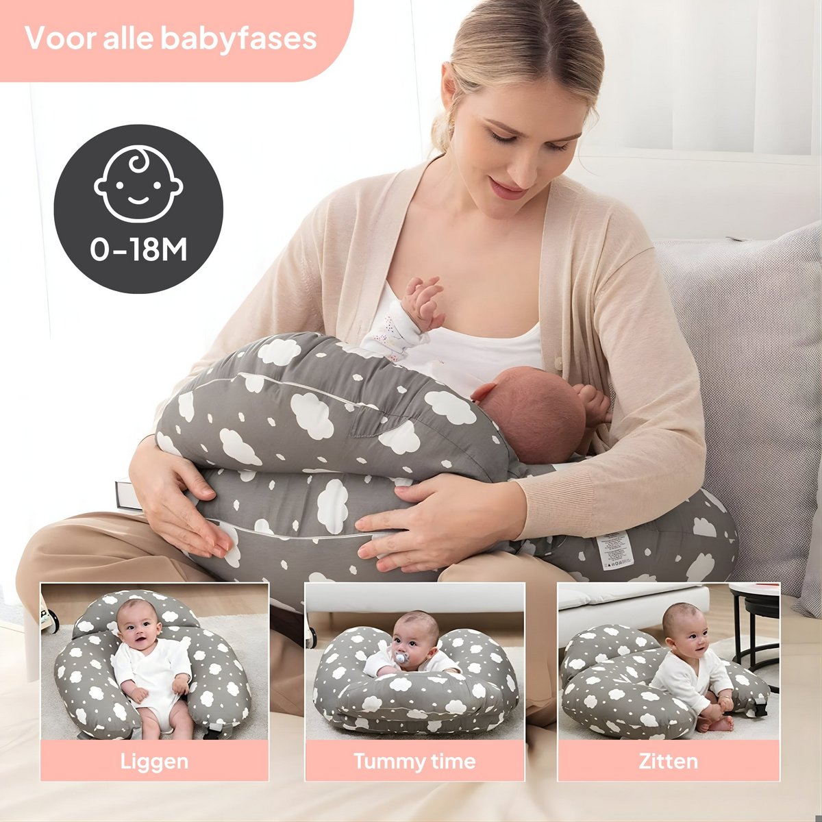 Nursing Pillow with Removable Cover – Soft Plush Material 