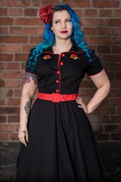 EU Stock Sherry Rockabilly Diner kjole i sort/rød