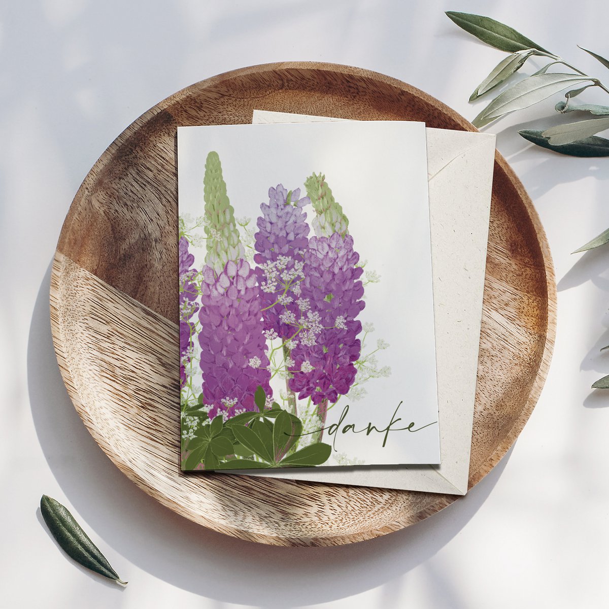 Klappkarte 'danke' lila Blumen, inkl. Umschlag