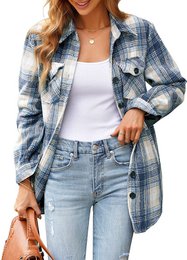 Women Oversized Check Button Shirt Jacket