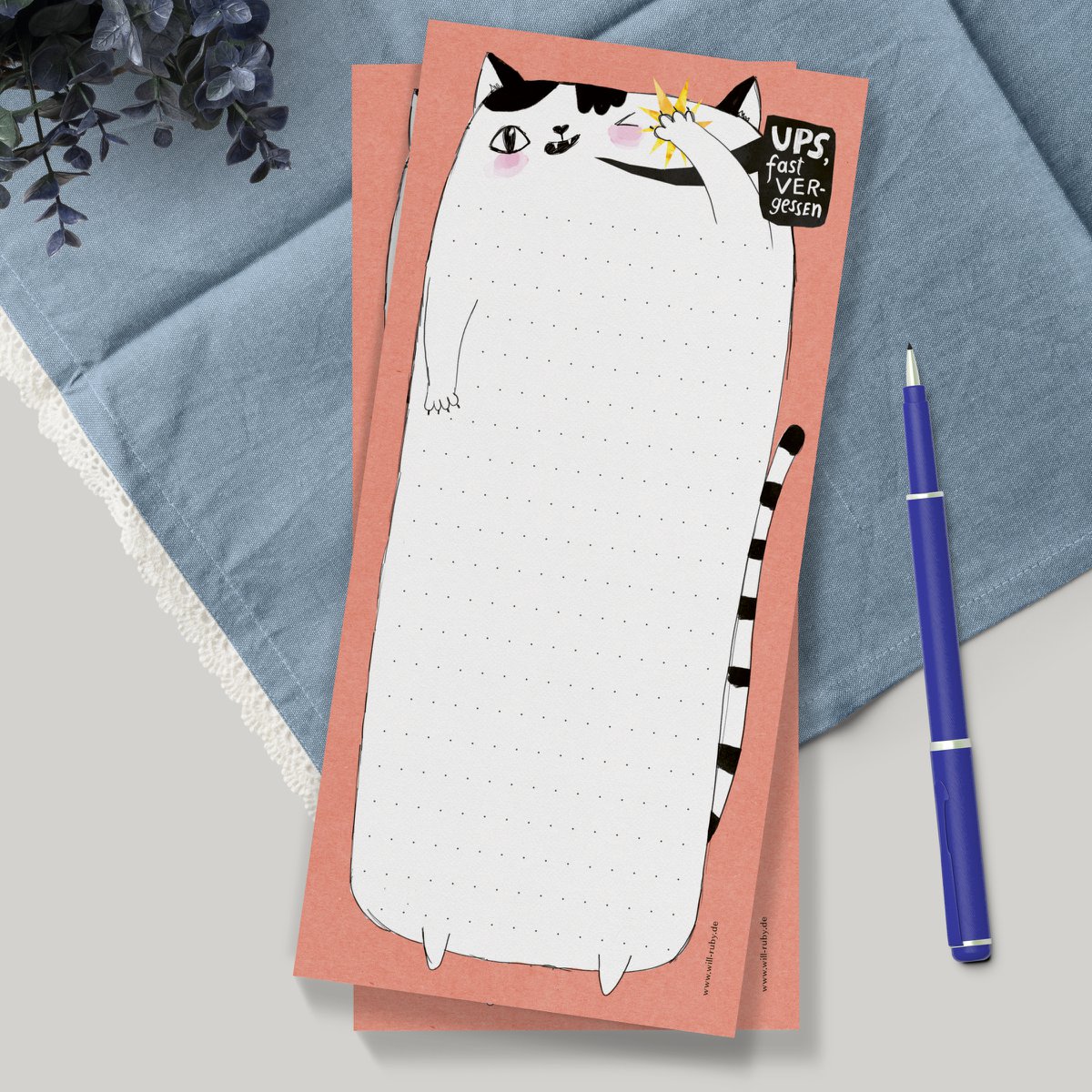 Notepad - cat, DIN long, 50 sheets, to-do list, notes, notepad, pad, shopping list, office pad