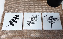 Coasters sort/hvid blomst/plante