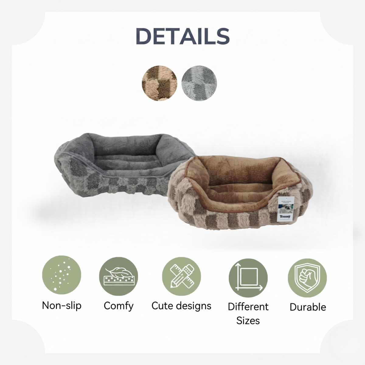 Warm Dog Bed | Grey and Brown Plaid Design | Soft & Padded Interior | Non-Slip Base | 3 Sizes Available | Cozy Bed for Small and Medium Dogs | Ideal for Winter