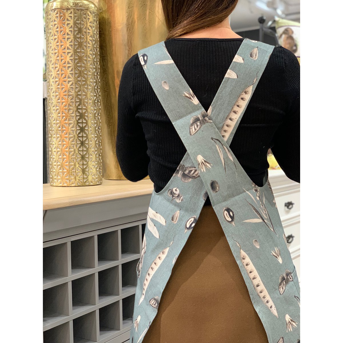 Ladies' Apron with Crossed Straps,100% Cotton, Printed | Seeds Aqua