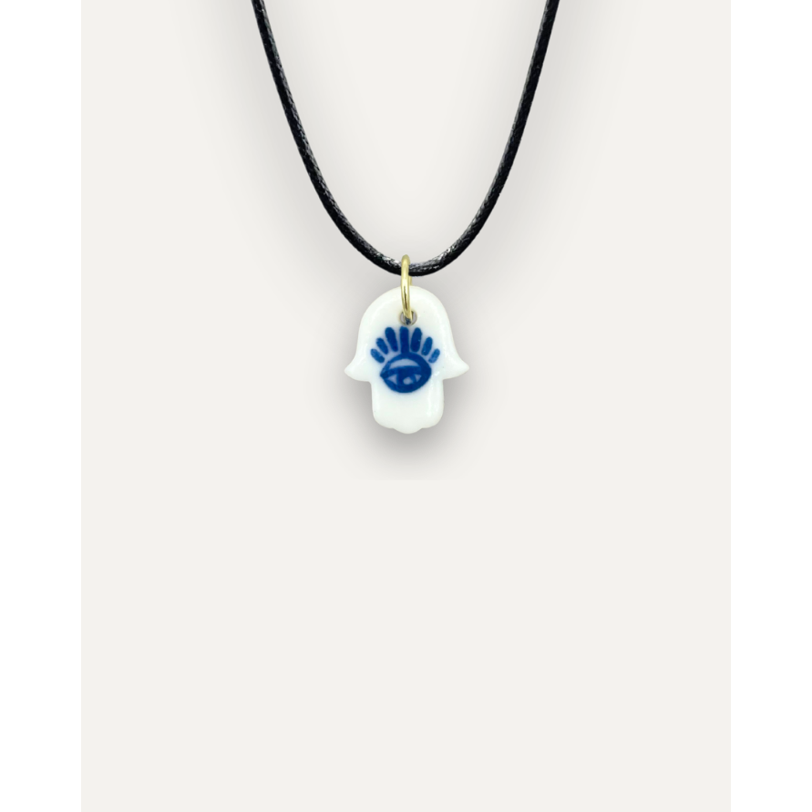 Charm - Petit Pendentif Main de Fatima en Porcelaine Bleue