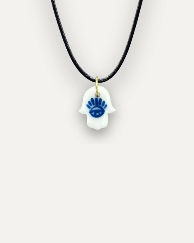 Charm - Hand of Fatima Small Blue Porcelain Pendant