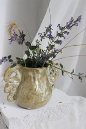 Vaso in ceramica verde unico fatto a mano