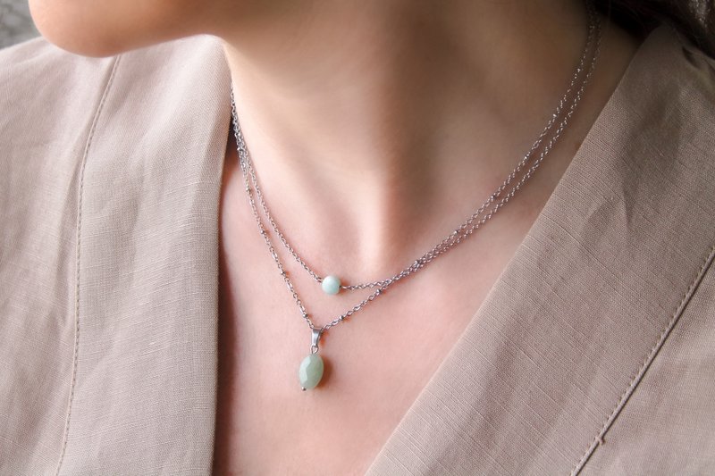 Necklace Aventurine Faceted - Silver