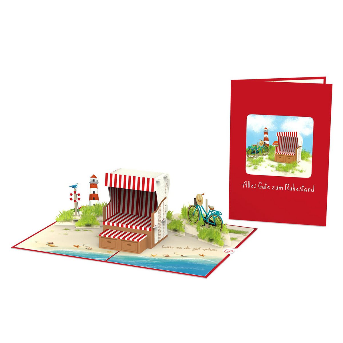 Happy retired beach chair pop-up card