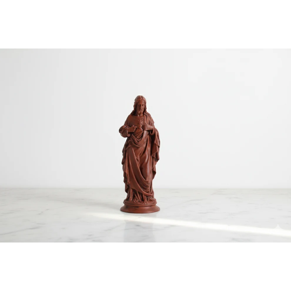 Sacré-Cœur de Jésus – Statue Effet Bois Peinte à la Main