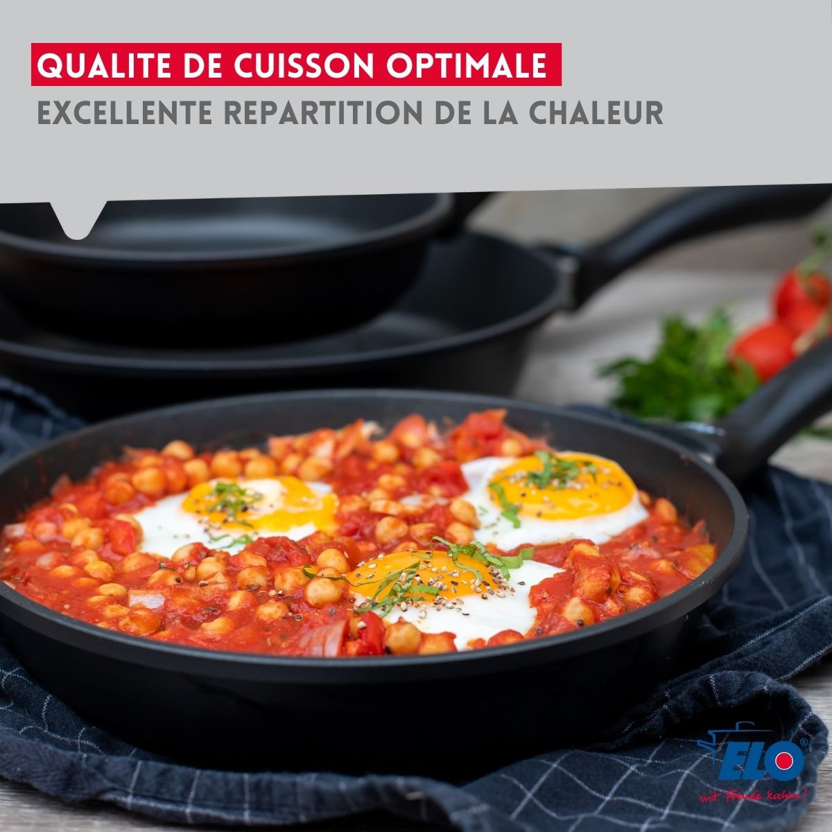 Zestaw 3 patelni do smażenia 20 cm 24 cm i 28 cm z odlewanego aluminium Elo Alucast